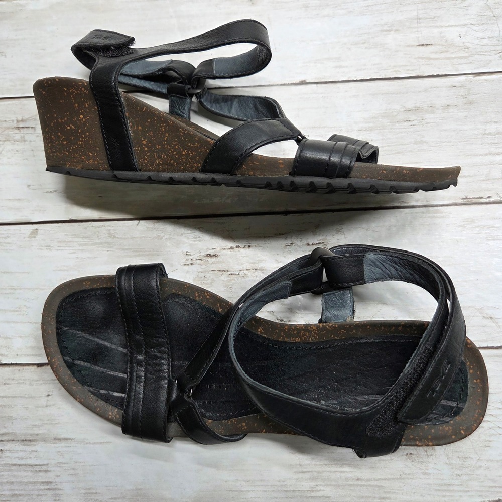 Teva Wedge Strappy Wedge Sandals Women 8 Black Leather 1007301